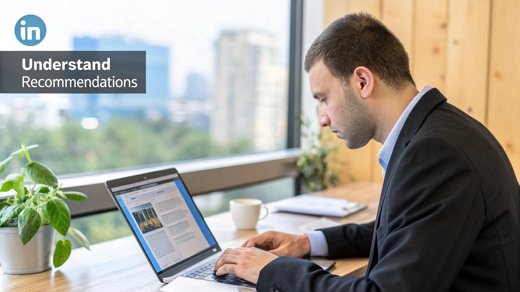 Una persona escribiendo en una laptop, enfocada en construir su marca profesional en LinkedIn.