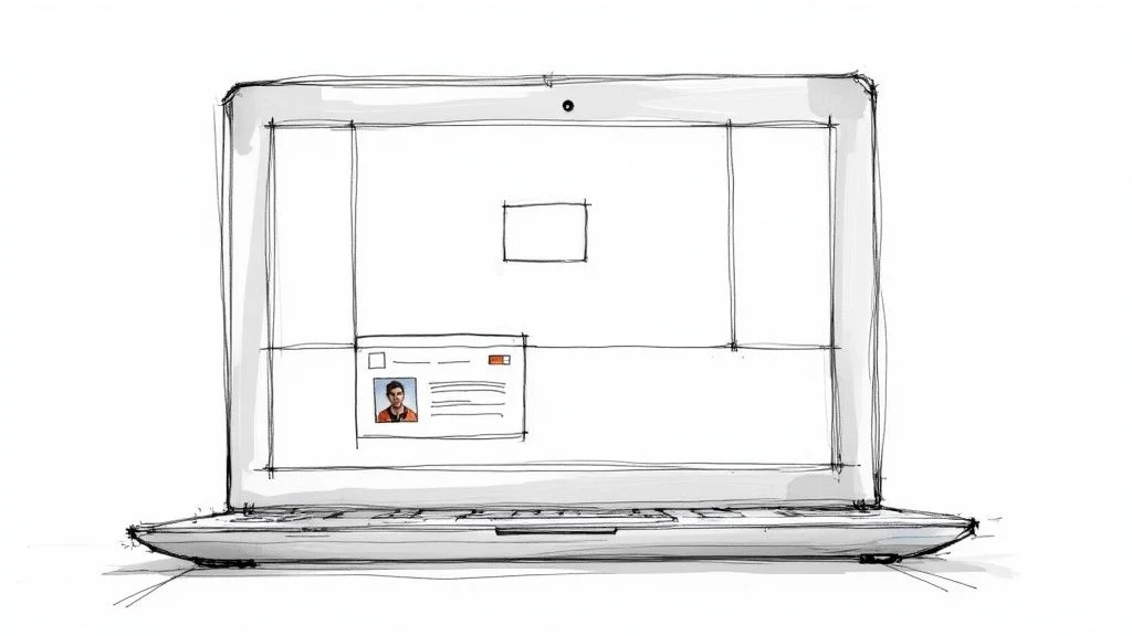 شخص يجلس على مكتب، مع شعار LinkedIn كبير معروض على شاشة، محاطًا بأيقونات أصغر لـ X (Twitter) و Instagram، يوضح مفهوم المركز الرئيسي عبر الإنترنت.