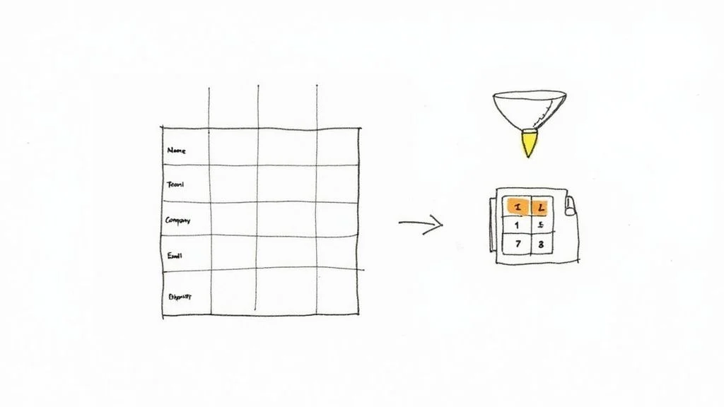 A person organizing data on a clean, modern spreadsheet interface