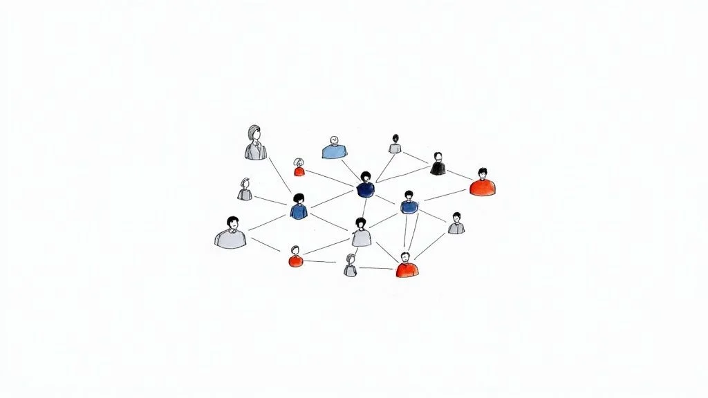 一群不同的人在线上进行热烈的讨论,象征着一个蓬勃发展的数字社区。