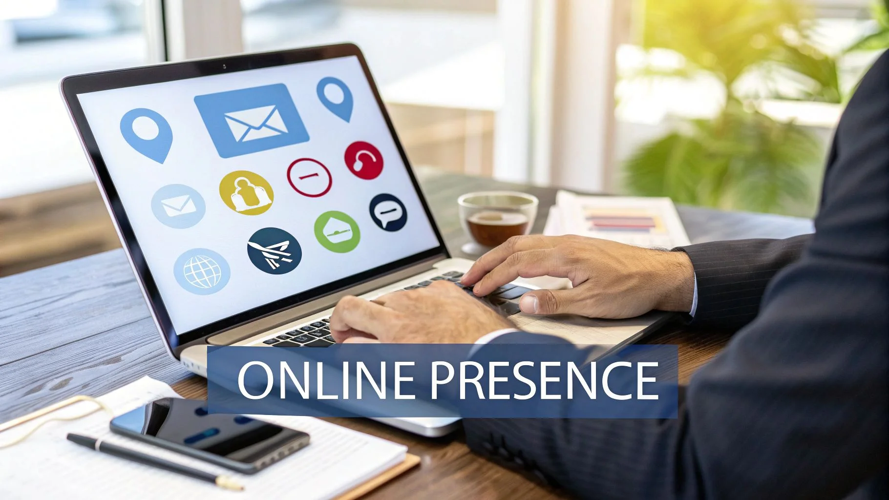 An executive presenting ideas on a whiteboard, illustrating content creation.