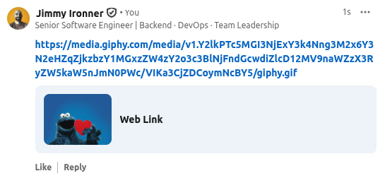 comment with gif from a pasted link into linkedin