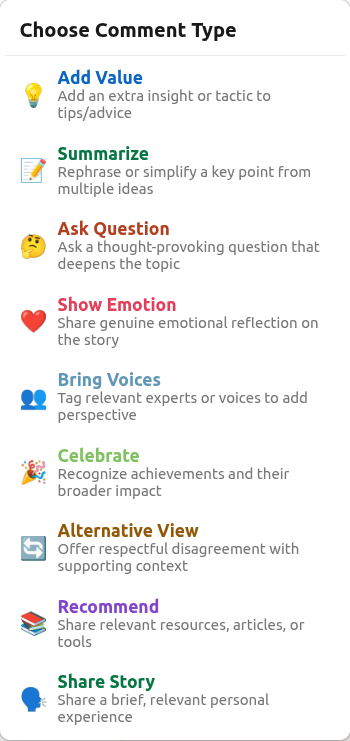 Comment type selection