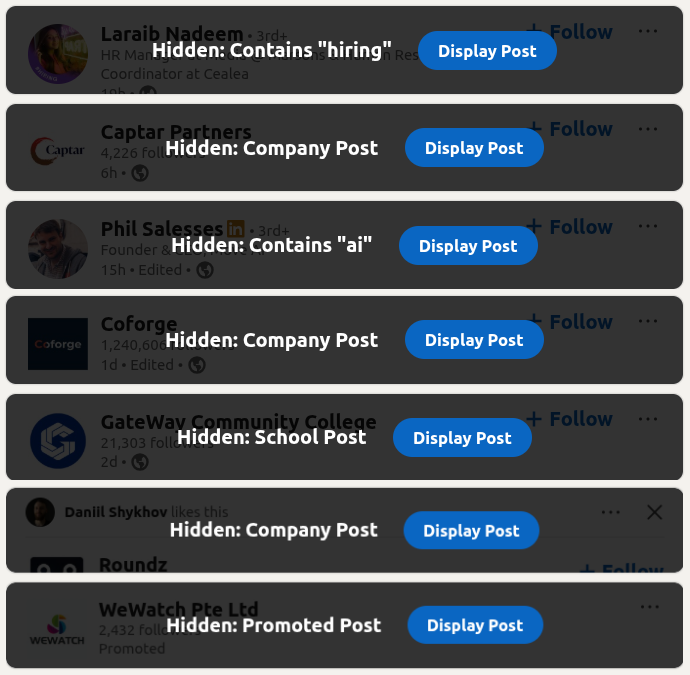 linkedin hide posts